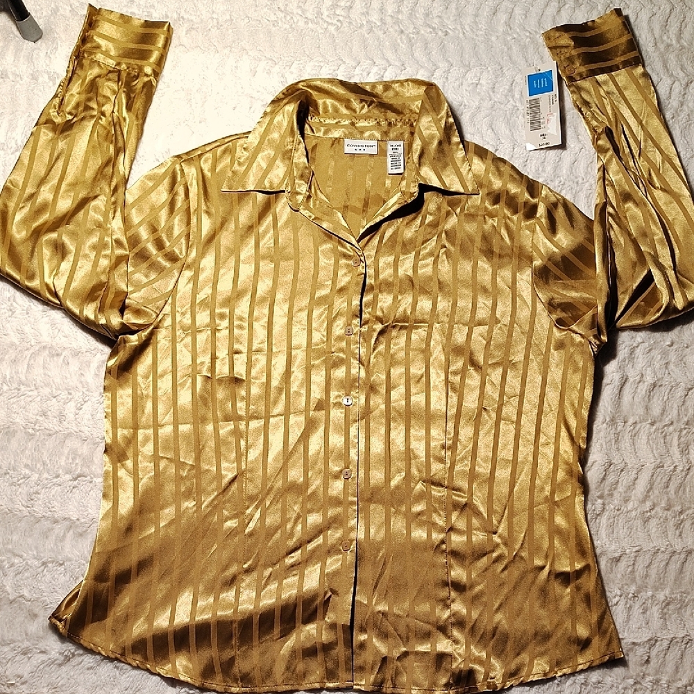 Covington Gold Satin Button-Up Shirt